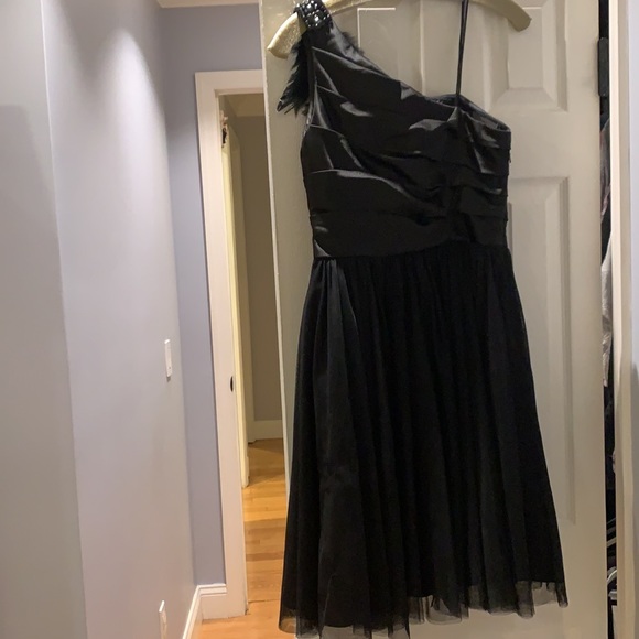 Women size 6 AIDAN MATTOX black one shoulder Cocktail Dress w detailed shoulder - Picture 6 of 9
